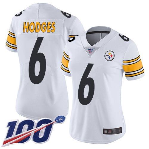 Women Pittsburgh Steelers Football #6 Limited White Devlin Hodges Road 100th Season Vapor Untouchable Nike NFL Jersey